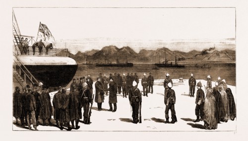 EGYPT AFTER THE WAR: THE HON. MARK NAPIER BIDDING FAREWELL TO ARABI AND HIS FELLOW-EXILES ON THEIR