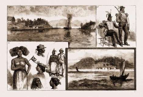 THE MADAGASCAR DIFFICULTY, SKETCHES AT MAJUNGA BAY: 1. Nossi Bay, the French Settlement. 2. The