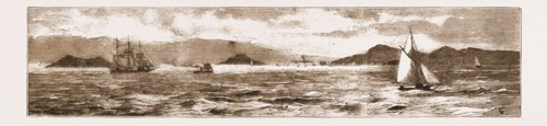 SAN FRANCISCO BAY, FROM THE GOLDEN GATE, 1883, US, USA, U.S., U.S.A., UNITED STATES, UNITED STATES