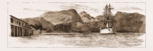 H.M.S. "COMUS" AT BURRARD INLET, THE PRESENT TERMINUS OF THE CANADIAN PACIFIC RAILWAY, CANADA, 1883