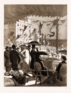 MR. AND MRS. GLADSTONE WITNESSING THE CARNIVAL PROCESSION AT NICE FROM THE BALCONY OF THE