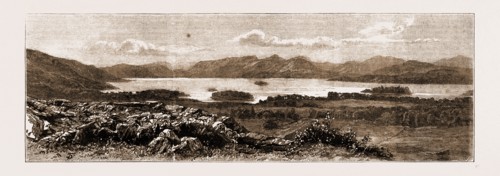 THE PROPOSED RAILWAY IN THE LAKE DISTRICT, UK, 1883: DERWENTWATER FROM THE CASTLE HILL