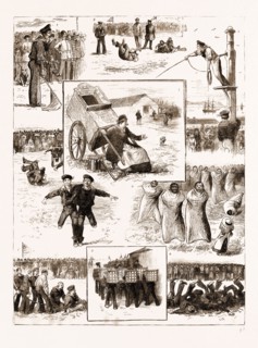 ATHLETIC SPORTS BY BOYS OF A TRAINING SHIP, 1883: 1. "Hall 'Ands for Three-Legged Race, Fall In." 2