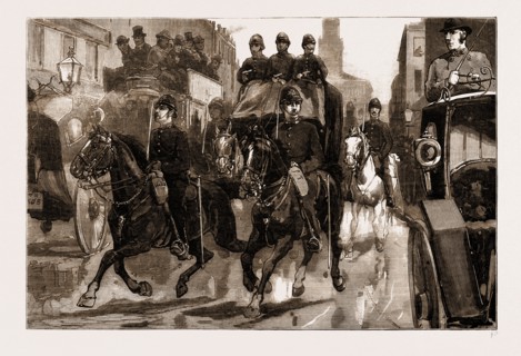 THE DYNAMITE PLOT: THE FENIAN PRISONERS BEING ESCORTED FROM BOW STREET POLICE STATION TO MILLBANK