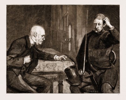 LIKE SHIPS UPON THE SEA, DRAWN BY SYDNEY HALL, 1883; "When Joshua Higgins says a thing he means it