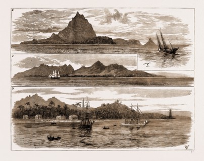 THE VOLCANIC ERUPTION AT JAVA, INDONESIA, VIEWS OF KRAKATOA AND ANJER, NOW COMPLETELY DESTROYED,