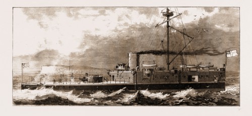 THE NEW STEEL ARMOUR-PLATED TURRET-SHIP, H.M.S. "CONQUEROR", 1883: Torpedo Port, Breakwater across