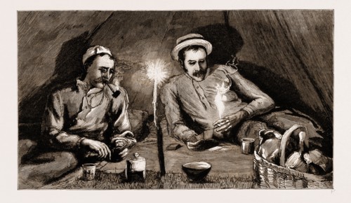 A TRIP IN A BIRCH BARK CANOE ON THE RIDEAU CANAL, CANADA: GAMBLING IN OUR FESTIVE CAMP, 1883
