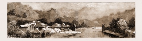 MOUNTAINEERING IN THE HIMALAYAS, VIEWS OF NANDA DEVI, 1883: BAGESWAR TOWN, KUMAON