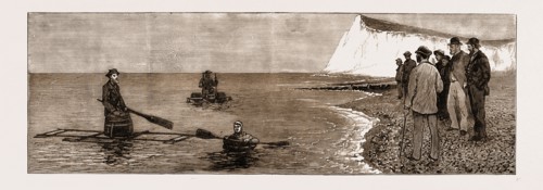 EXPERIMENTS WITH NOVEL LIFE-SAVING APPARATUS AT DOVER, UK, 1883: Master Alfred Ward in Patent