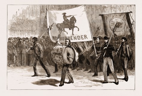 SIR STAFFORD NORTHCOTE IN ULSTER: THE ORANGE PROCESSION ON THE WAY TO THE BOTANIC GARDENS, BELFAST,