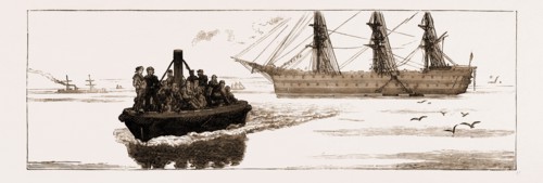 "THE PORTLAND 'BUS," OR STEAM LAUNCH ATTACHED TO H.M.S. HERCULES," IN FAIR WEATHER, UK, 1883