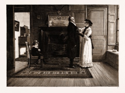 "THE WIDOWER", FROM THE PAINTING BY E.A. ABBEY, EXHIBITED AT THE ROYAL INSTITUTE OF PAINTERS IN