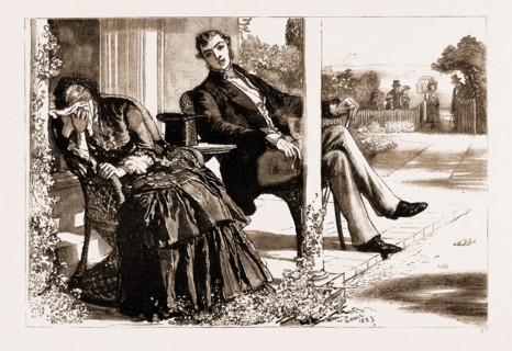 THIRLBY HALL, DRAWN BY WILLIAM SMALL, 1883; "Here they all come, back from church. Now do please,