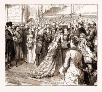 THE LORD MAYOR'S BANQUET AT THE GUILDHALL, LONDON, UK, 1883: RECEPTION OF GUESTS BY THE LORD MAYOR