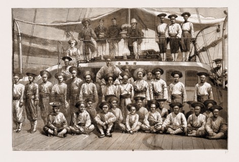 THE IMPENDING WAR BETWEEN FRANCE AND CHINA, 1883: FOREIGN-DRILLED CREW OF A CHINESE GUN-VESSEL