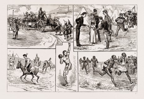 SPORTS AT FORT CURTIS, ETSHOWE, ZULULAND, 1886: 1. Arrival of a Waggon with Competitors from the