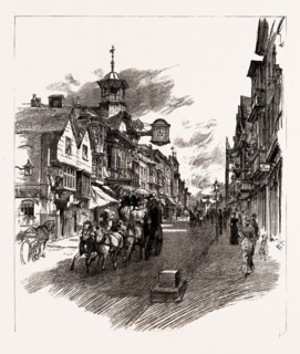 THE OPENING OF THE COACHING SEASON, THE LONDON COACH PASSING DOWN HIGH STREET, GUILDFORD, UK, 1886