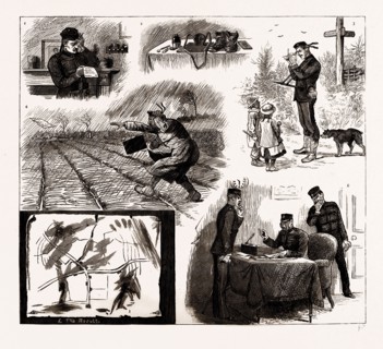 THE ANNUAL FIELD SKETCH, 1886: 1. He receives the dreaded Order. 2. And collects his Implements. 3.