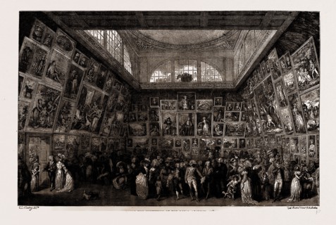 VIEWING THE EXHIBITI)N OF THE ROYAL ACADEMY, 1787, LONDON, UK