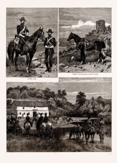 THE CALPE HUNT, GIBRALTAR, 1886: GUARDIA CIVIL, "PADDY" ON THE QUEEN OF SPAIN'S CHAIR, MEET OF THE
