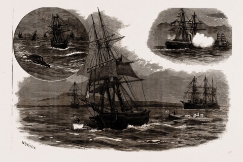 THE BLOCKADE OF THE GREEK PORTS: IN THE GULF OF ATHENS, GREECE, 1886: PREPARING TO TAKE IN TOW A