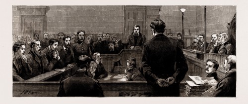 THE LATE RIOTS IN THE WEST-END OF LONDON, UK, 1886: THE SOCIALIST LEADERS AT BOW-STREET POLICE