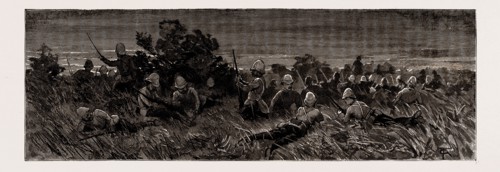 THE EXPEDITION TO UPPER BURMA, 1886: THE STORMING OF ZEEDAW: ROYAL WELSH FUSILIERS LYING DOWN IN