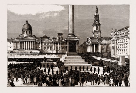 THE RIOTING IN THE WEST END OF LONDON, UK, FEBRUARY 8TH, 1886: GENERAL VIEW OF TRAFALGAR SQUARE