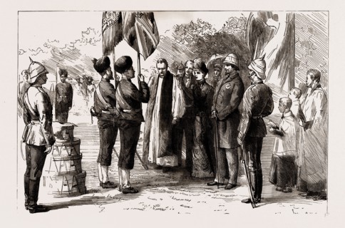 LADY DUFFERIN PRESENTING NEW COLOURS TO THE 18TH BENGAL INFANTRY AT ALIPUR, 1886