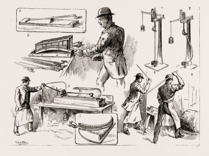 TESTING BAYONETS AND CAVALRY SWORDS AT THE ROYAL SMALL ARMS FACTORY, ENFIELD, LONDON, UK, 1886: 1.