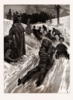 TOBOGGANING IN THE VALE OF HEALTH, HAMPSTEAD, LONDON, UK, 1886