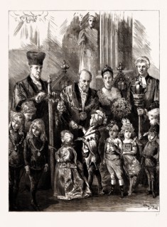 "BROBDINGNAG AND LILLIPUT MEET". RECEPTION OF CHILDREN BY THE LORD MAYOR AT THE JUVENILE FANCY