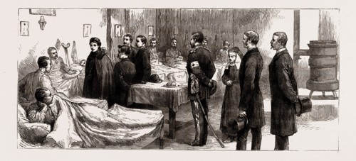 THE WAR BETWEEN SERBIA AND BULGARIA: THE QUEEN OF SERBIA VISITING THE HOSPITAL OF THE ENGLISH