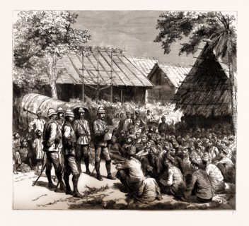 CAPTAIN EYRE, POLITICAL OFFICER, READING THE PROCLAMATION TO THE NATIVES THE DAY AFTER THE ACTION
