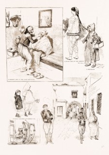 THE FRENCH OCCUPATION OF TUNIS: NATIVE CHARACTER SKETCHES, 1897; A barber's shop in the Place