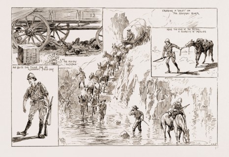 TOMMY ATKINS IN RHODESIA: LEAVES FROM AN OFFICER'S SKETCH BOOK, 1897; THE MID DAY OUTSPAN; CROSSING