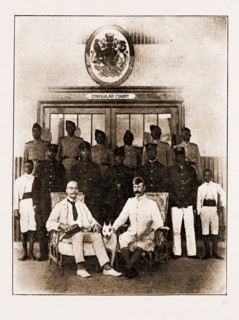 Vice-Consul Major Crawford, the Medical Officer, Customs and Officials. THE CONSULAR COURT AT