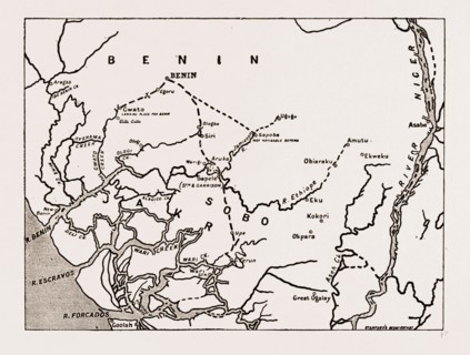 THE ADVANCE ON BENIN: MAP SHOWING THE ROUTE OF THE EXPEDITION, 1897: The main portion of the
