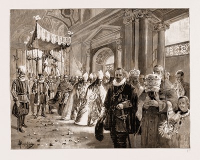 CANONISATION OF TWO PRIESTS AT ST. PETER'S, ROME, 1897: THE POPE BEING CARRIED ON THE SEDIA