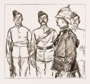 COLONIAL TROOPS WHO TOOK PLACE IN THE JUBILEE PROCESSION, UK, 1897: SERGEANT-MAJOR CLARKE AND THREE