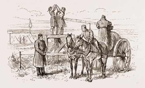 PUMPING WATER INTO WATER-CARTS FOR STABLE AND OTHER PURPOSES, autumn manoeuvres at Dartmoor, UK