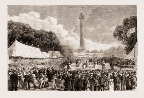 VIEW FROM THE COLUMN OF VICTORYâ€îVISITORS DANCING, Blenheim Park UK 1873