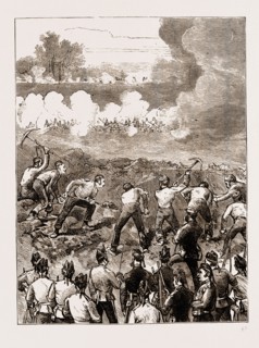EXPLODING MINE IN THE NEW RAVELIN ROYAL ENGINEERS ENTRENCHING IN THE CRATER OF THE MINZ