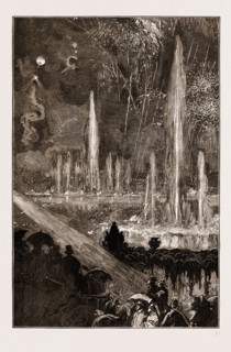 THE SHAH OF PERSIA (IRAN) AT THE CRYSTAL PALACE LONDON UK 1873, THE FOUNTAINS ILLUMINATED AND