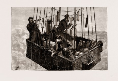 THE FATAL BALLOON ACCIDENT IN FRANCE, CAR OF THE "ZENITH" WITH THE THREE AERONAUTS, 1875: M.