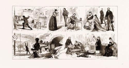 THE TICHBORNE CASE IN PARIS, FRANCE, 1875, SCENES FROM "L'AFFAIRE COVERLEY" AT THE THEATRE DE