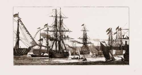 DEPARTURE OF THE ARCTIC EXPEDITION: THE "ALERT" AND THE "DISCOVERY" LEAVING PORTSMOUTH HARBOUR, UK,