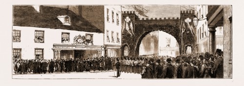 CENTENARY OF THE BATTLE OF JERSEY, FETE AT ST. HELIER'S: THE PROCESSION AT CHARING CROSS, 1881
