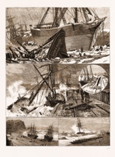 THE GREAT SNOWSTORM AND GALE, WRECKS ON THE COAST, UK, 1881: 1. Vessels Ashore at Lavernock Point,